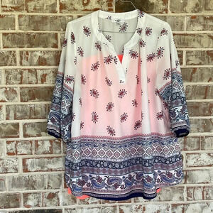 Moa Moa Woman Paisley Border Print Three-Quarters Sleeved Blouse